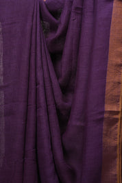 Purple Plain Linen Saree With Gold Tassels - SRPPLS518