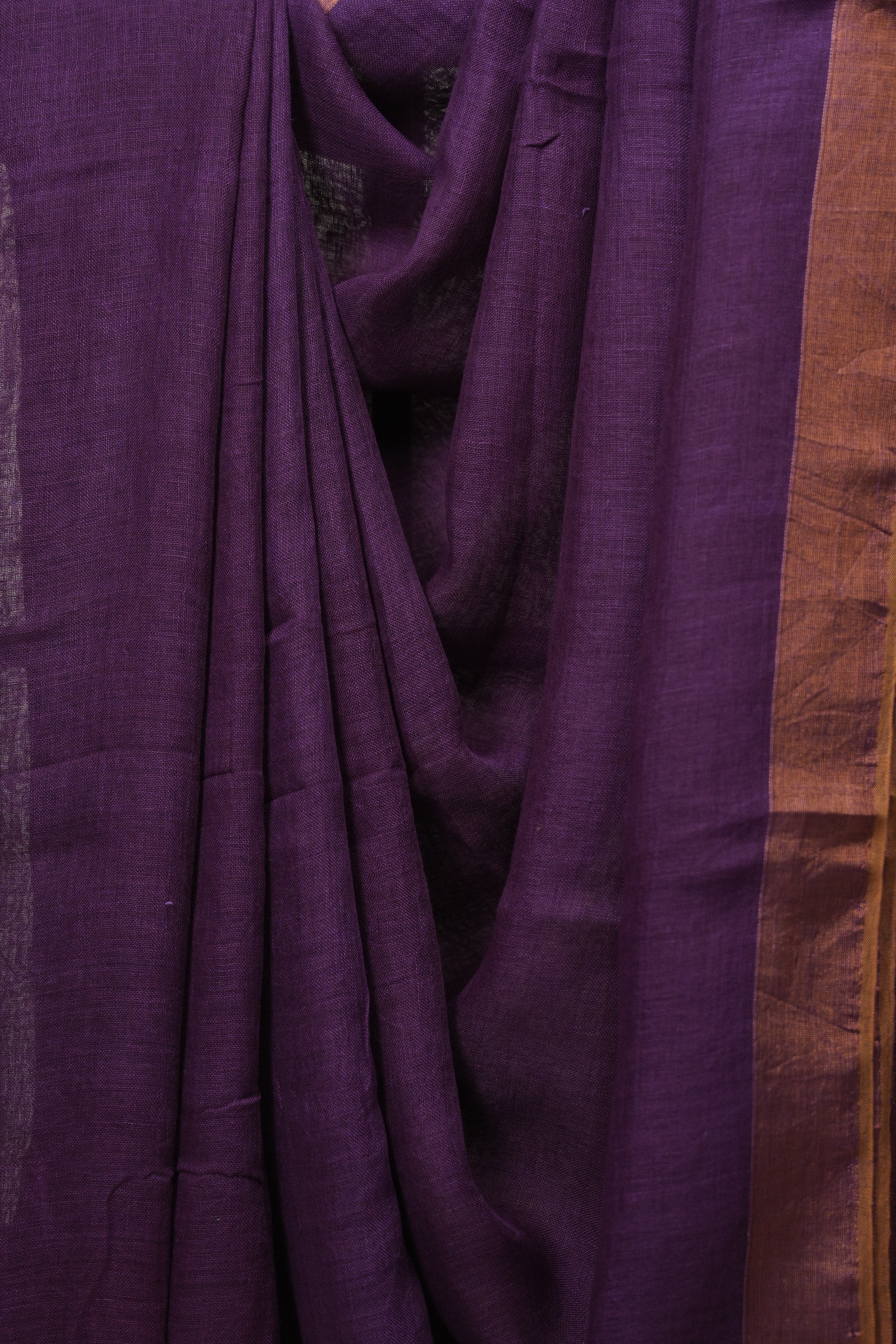 Purple Plain Linen Saree With Gold Tassels - SRPPLS518