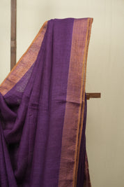 Purple Plain Linen Saree With Gold Tassels - SRPPLS518