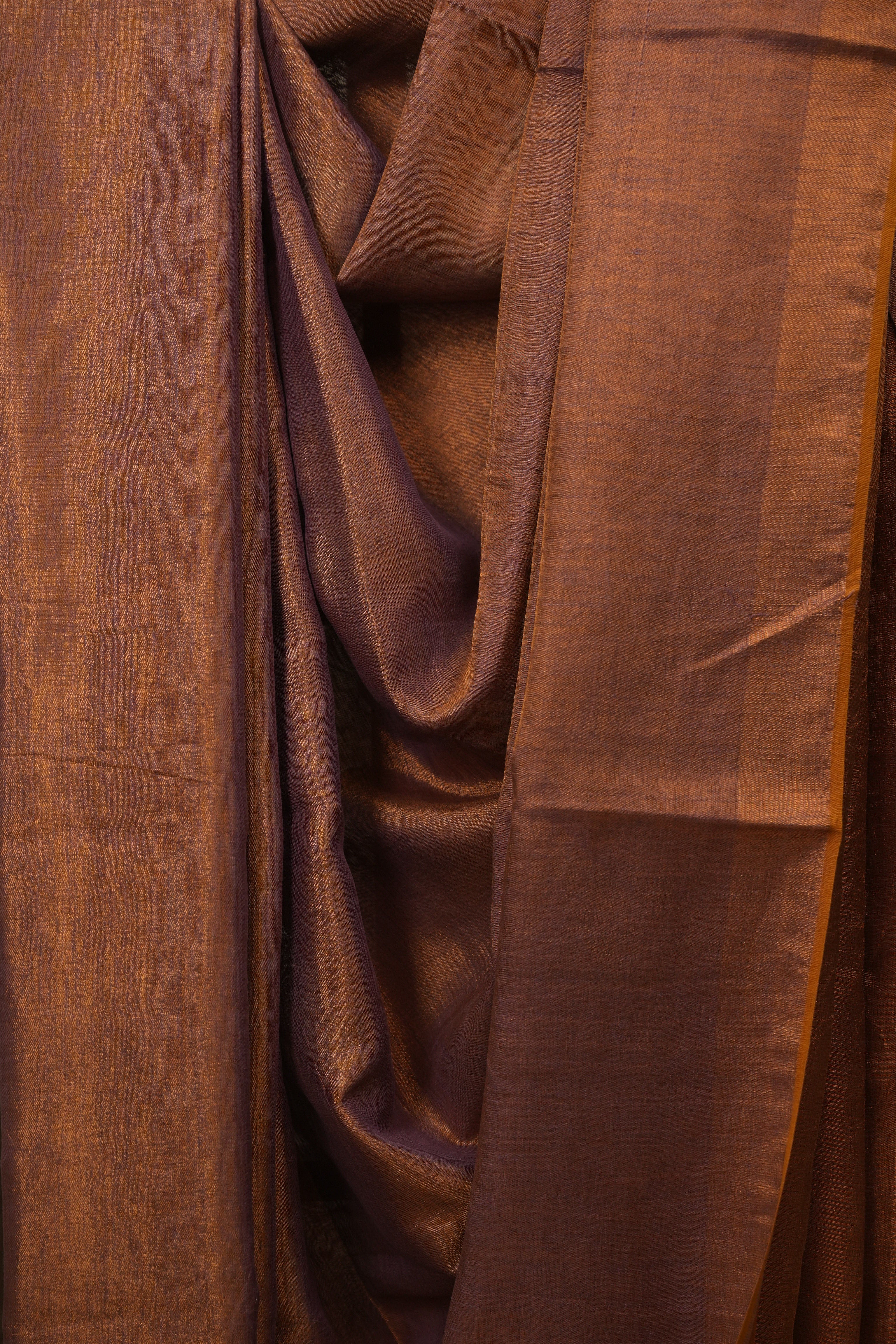 Mauve Plain Tissue Linen Saree with Tassels - SRMPTLS308