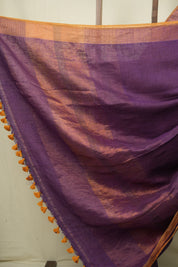 Purple Plain Linen Saree With Gold Tassels - SRPPLS518