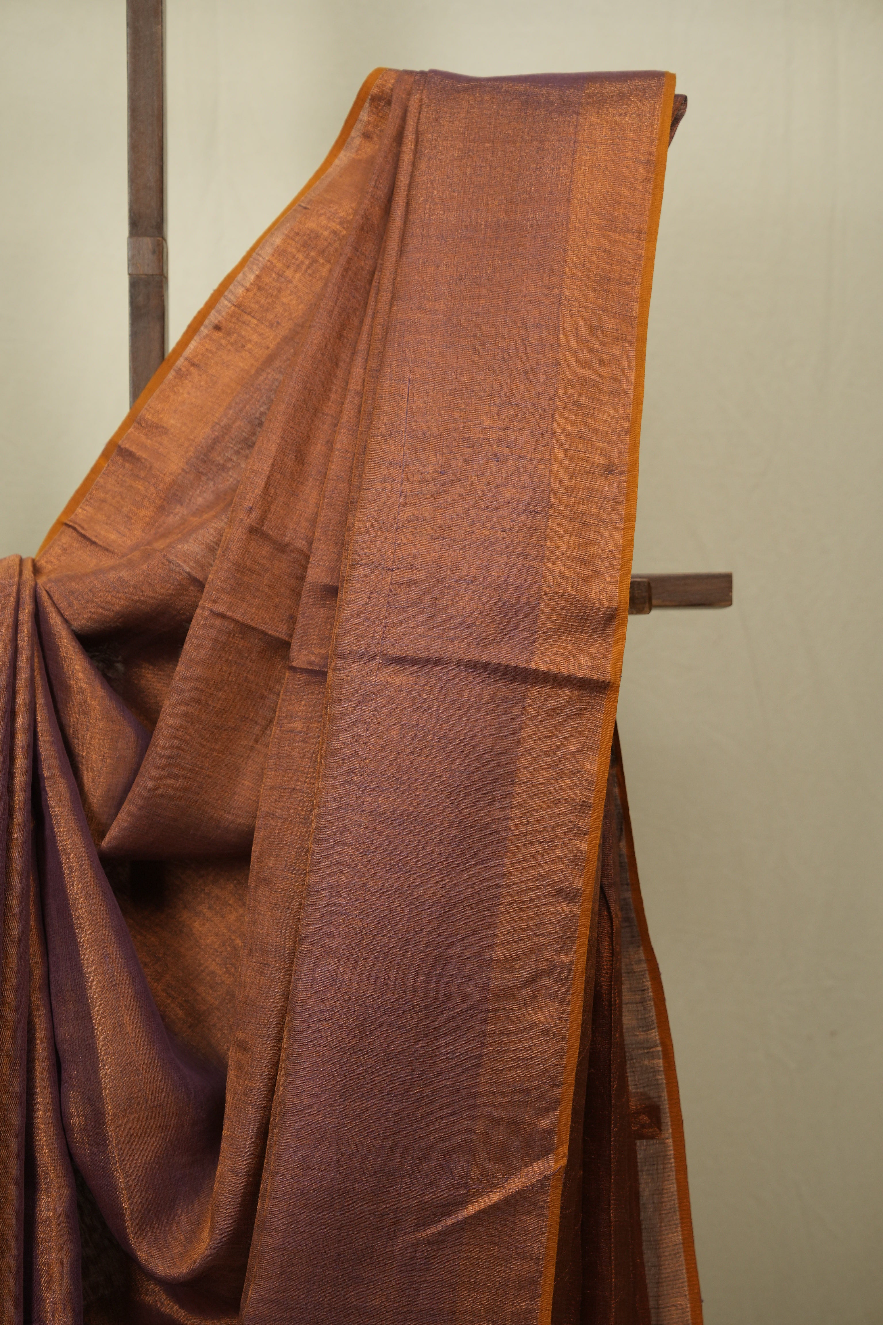 Mauve Plain Tissue Linen Saree with Tassels - SRMPTLS308