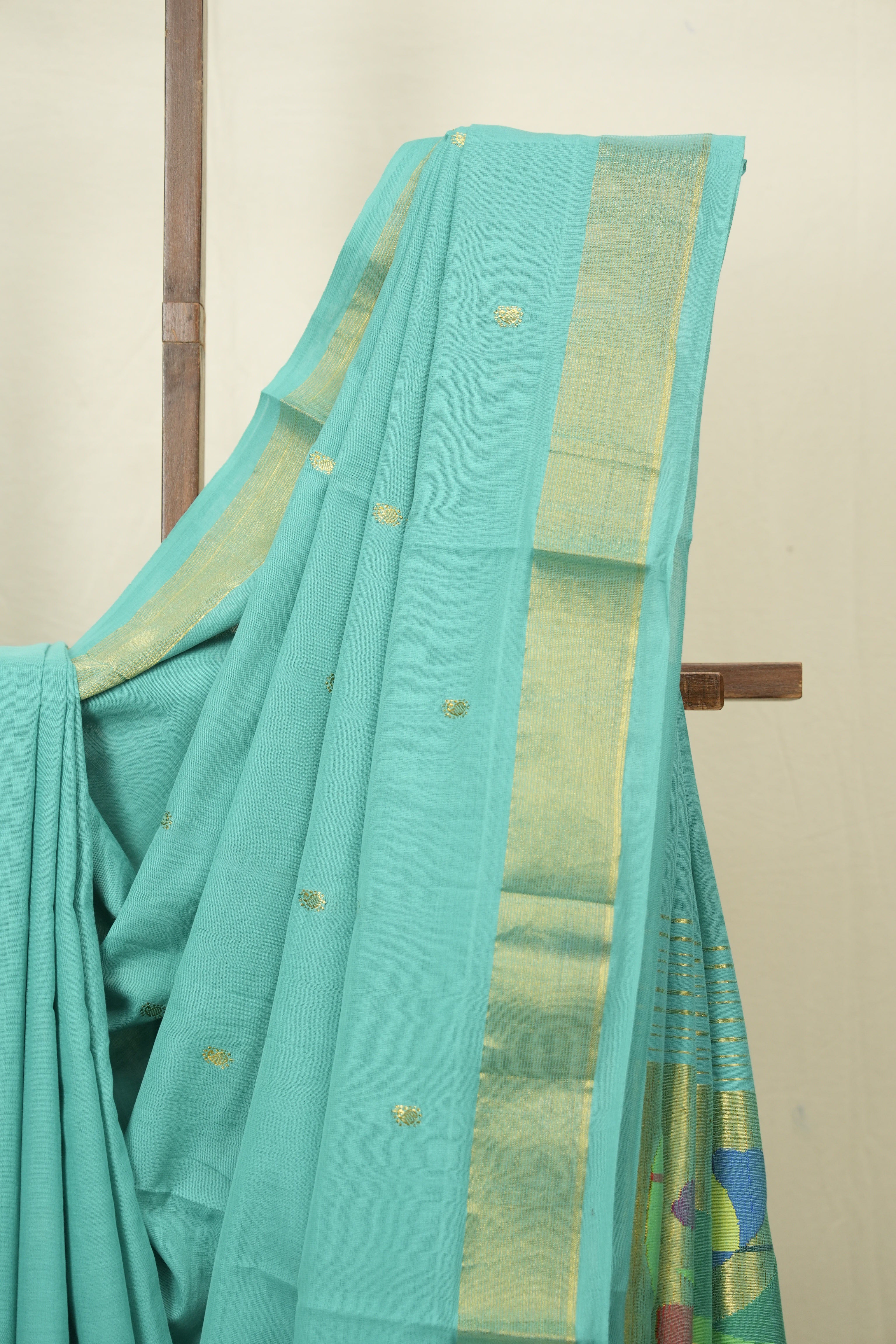Aqua Cotton Paithani Saree - SRACPS753