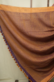 Purple Plain Linen Saree With Gold Tassels - SRPPLS518