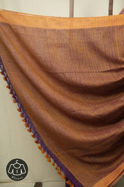 Purple Plain Linen Saree With Gold Tassels - SRPPLS518