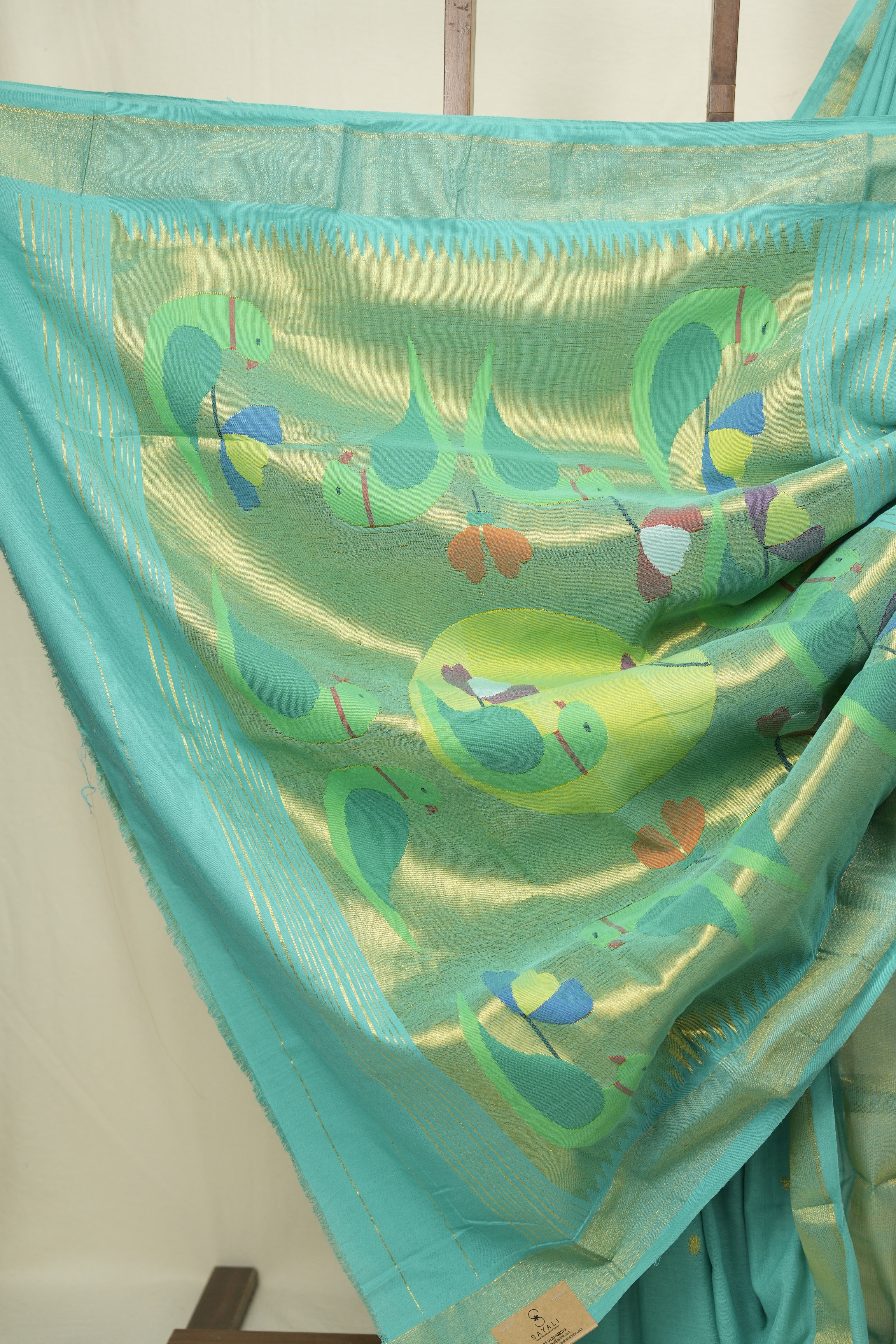 Aqua Cotton Paithani Saree - SRACPS753