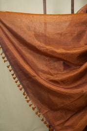 Mauve Plain Tissue Linen Saree with Tassels - SRMPTLS308