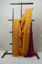 Yellow Raw Silk Ikat Saree - SRYRSS767