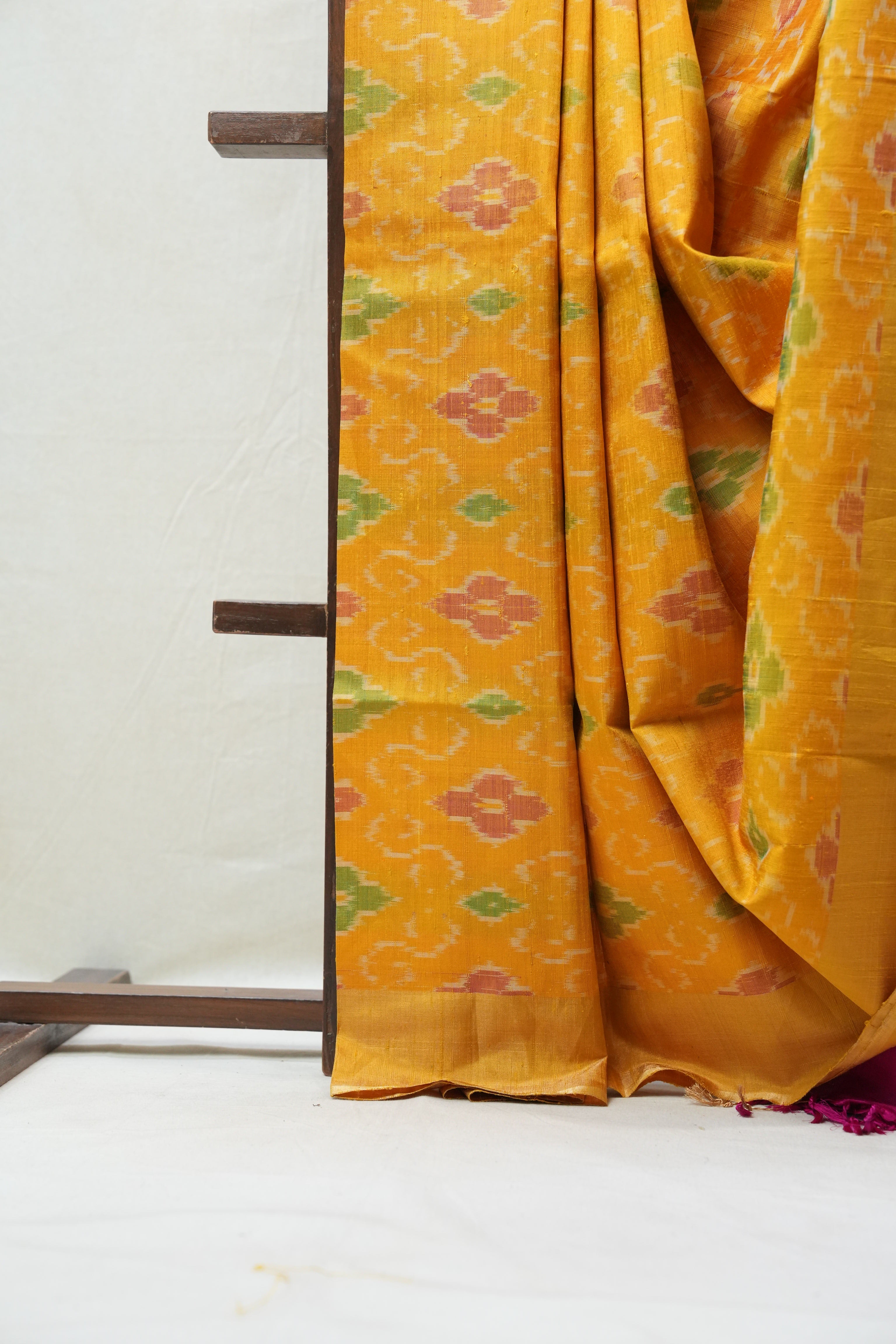 Yellow Raw Silk Ikat Saree - SRYRSS767