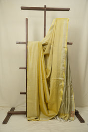 Lemon Yellow Plain Tissue Linen Saree with Tassels - SRLYPTLS307