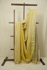 Lemon Yellow Plain Tissue Linen Saree with Tassels - SRLYPTLS307