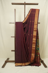 Maroon Cotton Paithani Saree - SRMCPS747
