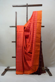 Two Tone Orange Raw Silk Ikat Saree - SRTTORSS757