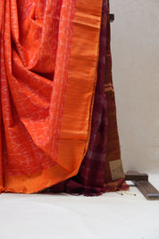 Two Tone Orange Raw Silk Ikat Saree - SRTTORSS757
