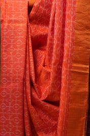 Two Tone Orange Raw Silk Ikat Saree - SRTTORSS757
