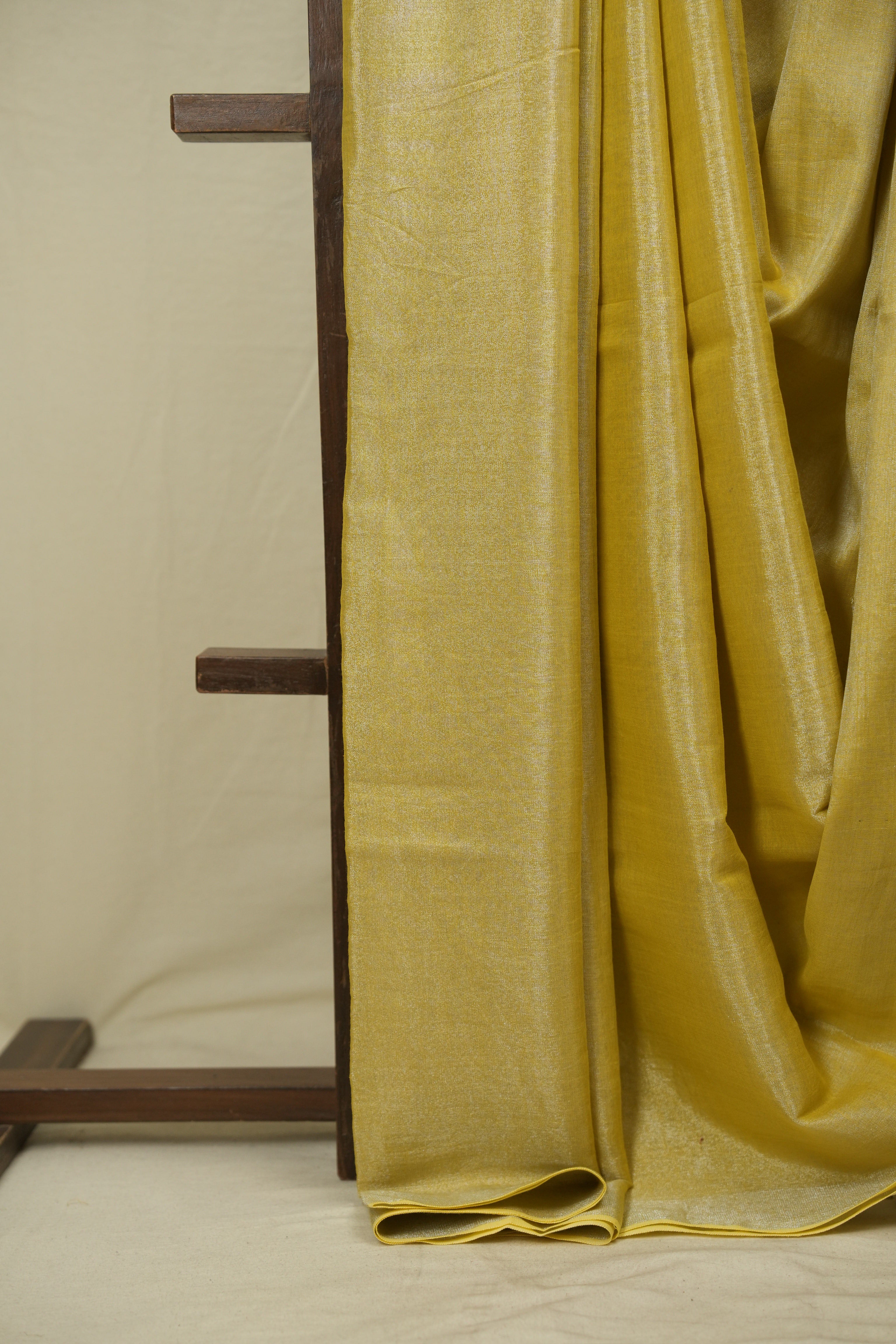Lemon Yellow Plain Tissue Linen Saree with Tassels - SRLYPTLS307
