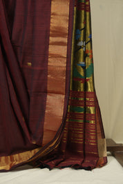 Maroon Cotton Paithani Saree - SRMCPS747
