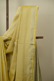 Lemon Yellow Plain Tissue Linen Saree with Tassels - SRLYPTLS307