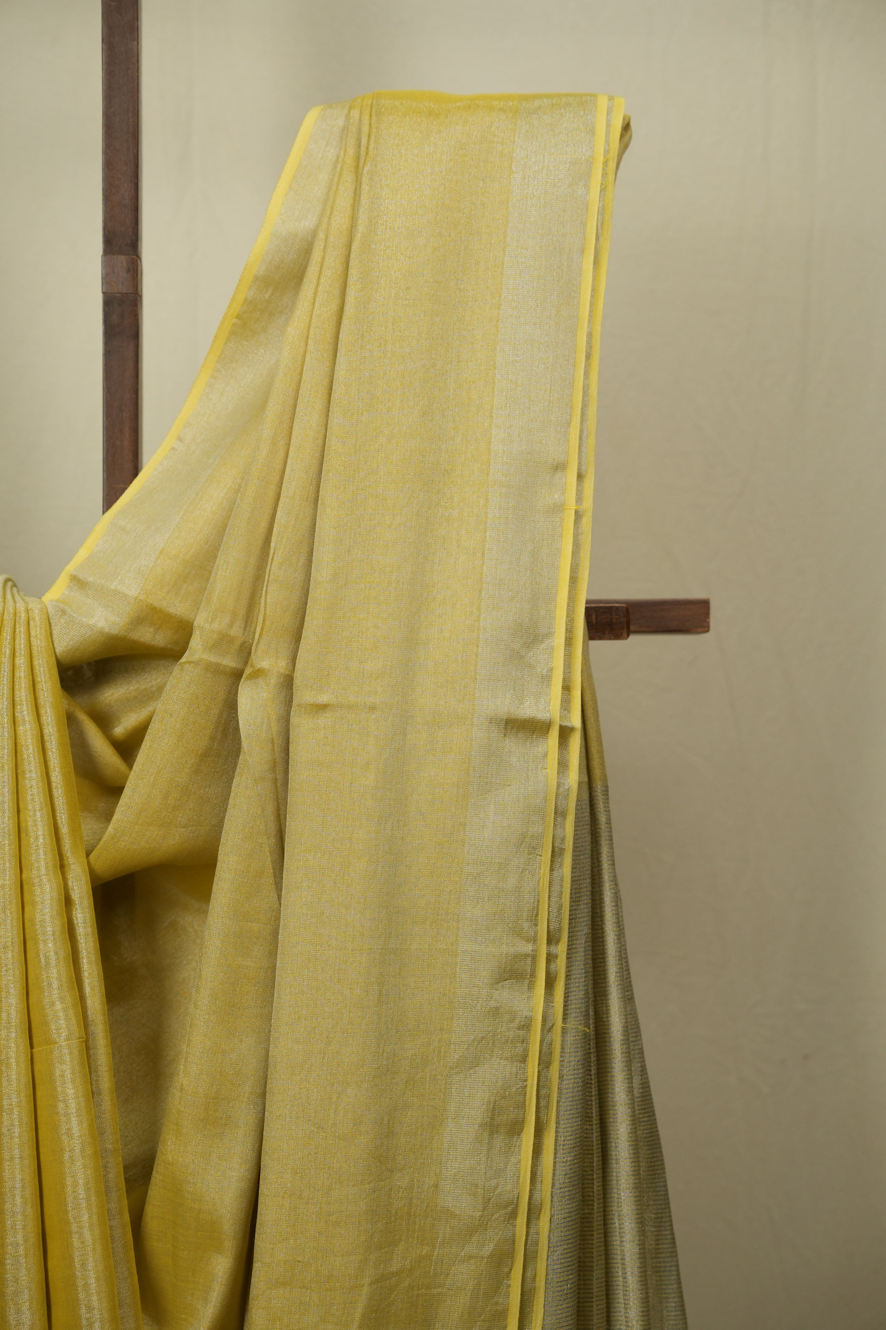 Lemon Yellow Plain Tissue Linen Saree with Tassels - SRLYPTLS307