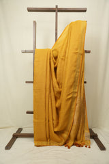 Mustard Yellow Plain Linen Saree With Gold Tassels - SRMYPLS516