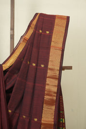 Maroon Cotton Paithani Saree - SRMCPS747