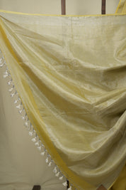 Lemon Yellow Plain Tissue Linen Saree with Tassels - SRLYPTLS307