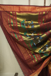 Maroon Cotton Paithani Saree - SRMCPS747