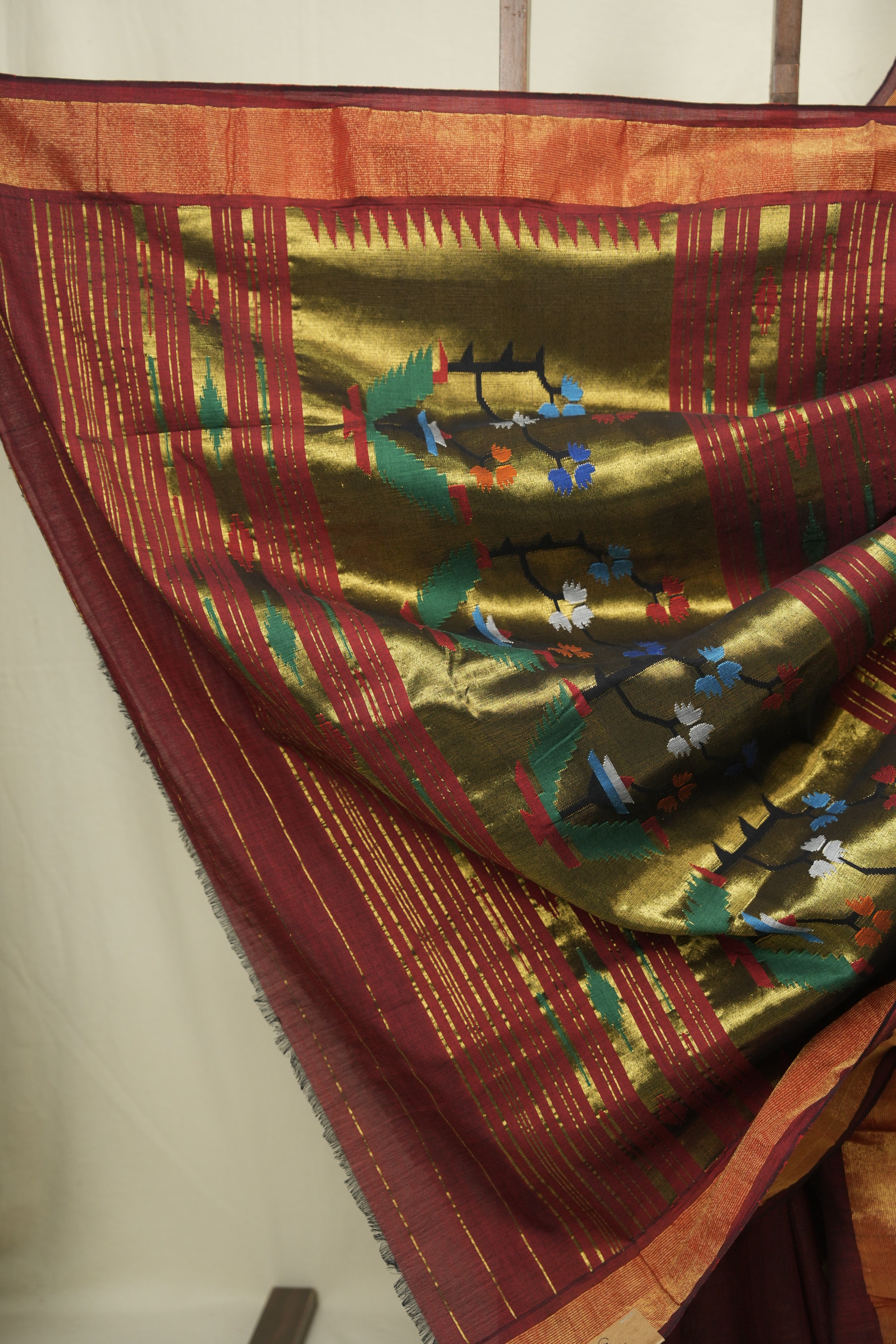 Maroon Cotton Paithani Saree - SRMCPS747