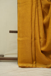 Mustard Yellow Plain Linen Saree With Gold Tassels - SRMYPLS516
