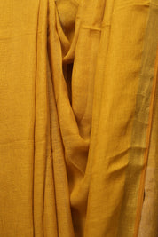 Mustard Yellow Plain Linen Saree With Gold Tassels - SRMYPLS516