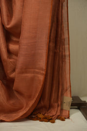 Peach Plain Tissue Linen Saree with Tassels - SRPPTLS306