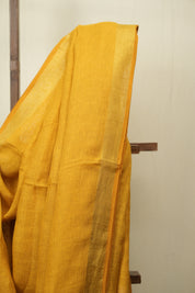 Mustard Yellow Plain Linen Saree With Gold Tassels - SRMYPLS516