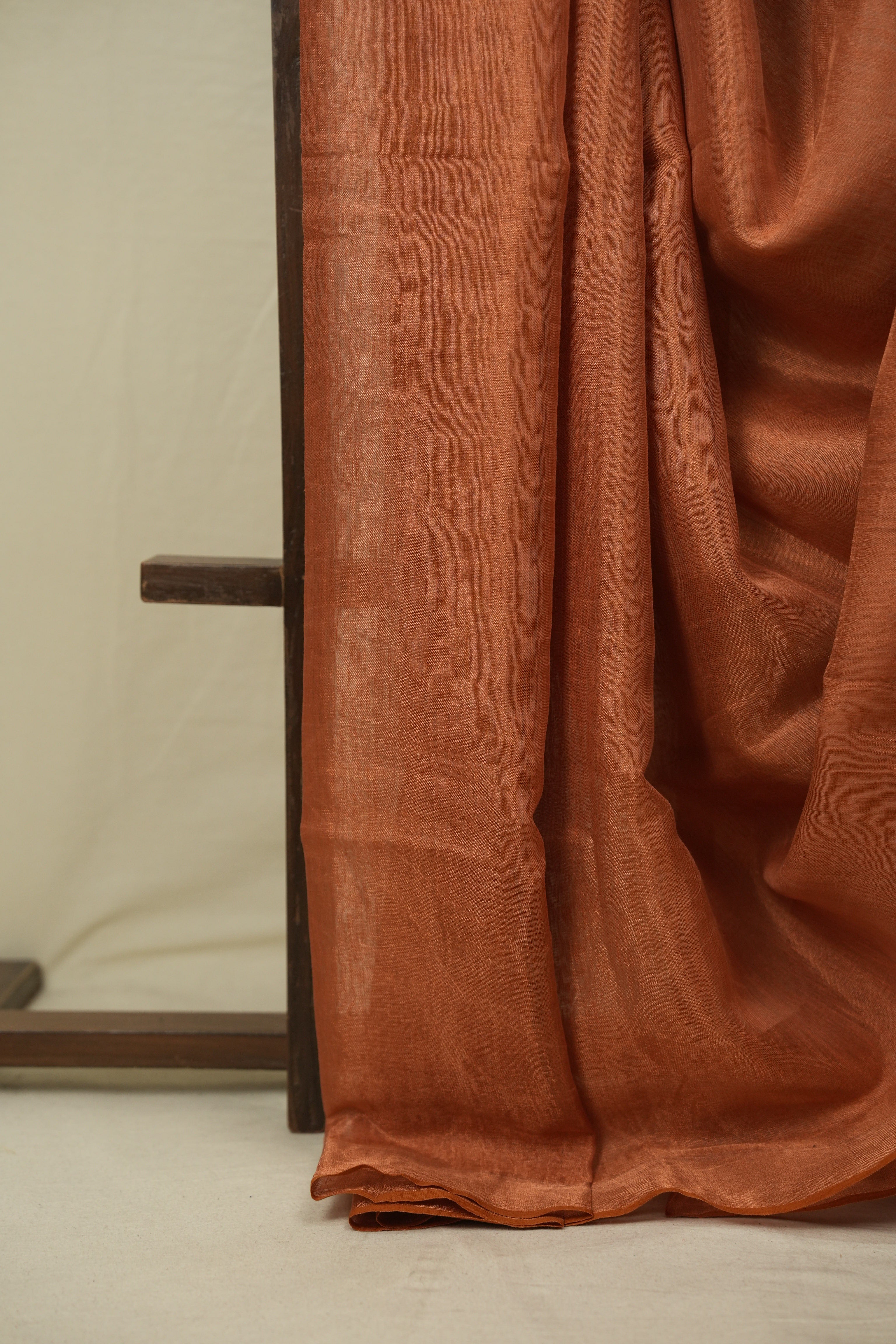 Peach Plain Tissue Linen Saree with Tassels - SRPPTLS306