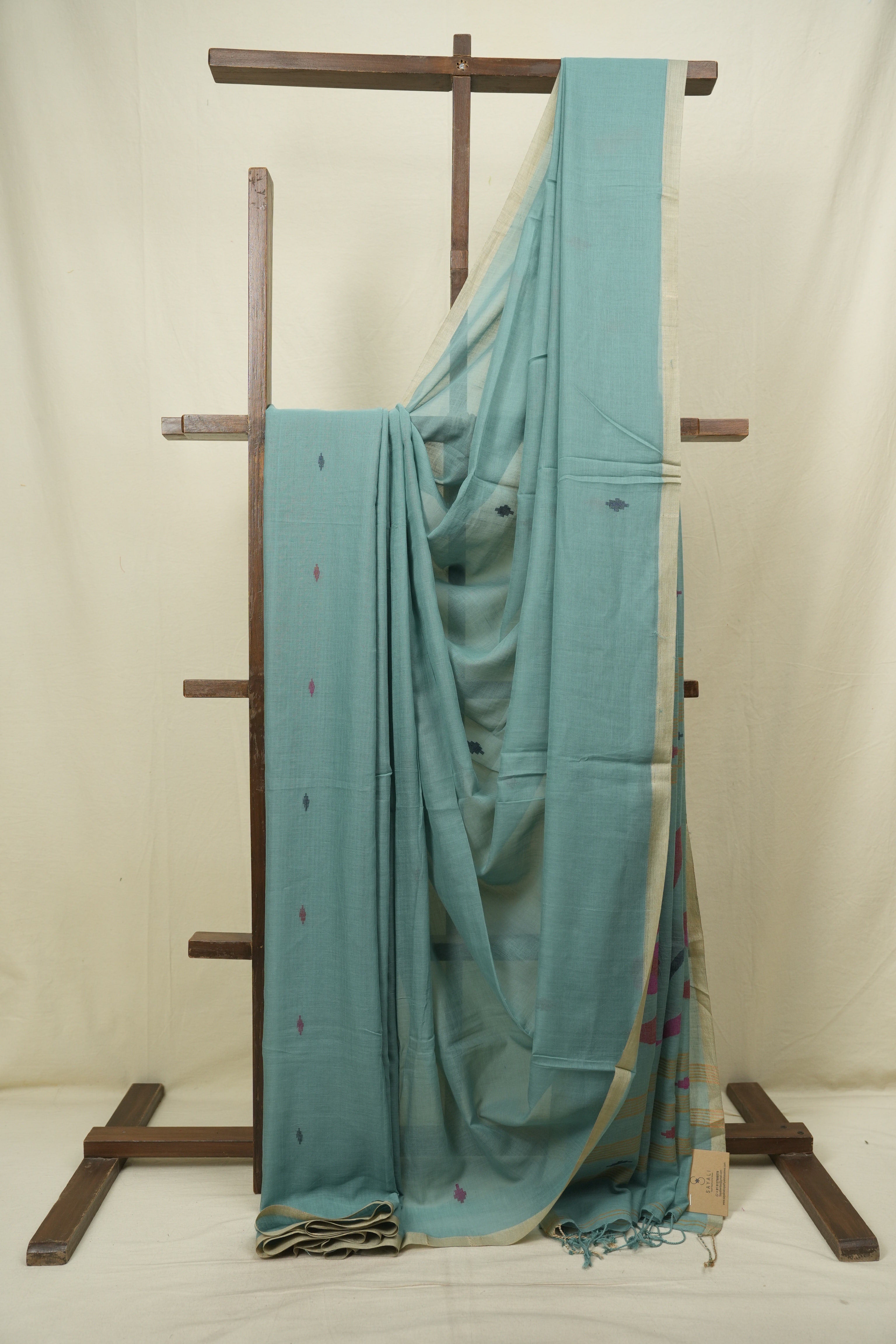 Teal Bengal Mul Cotton Saree - SRTBMCS085