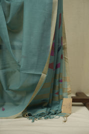 Teal Bengal Mul Cotton Saree - SRTBMCS085