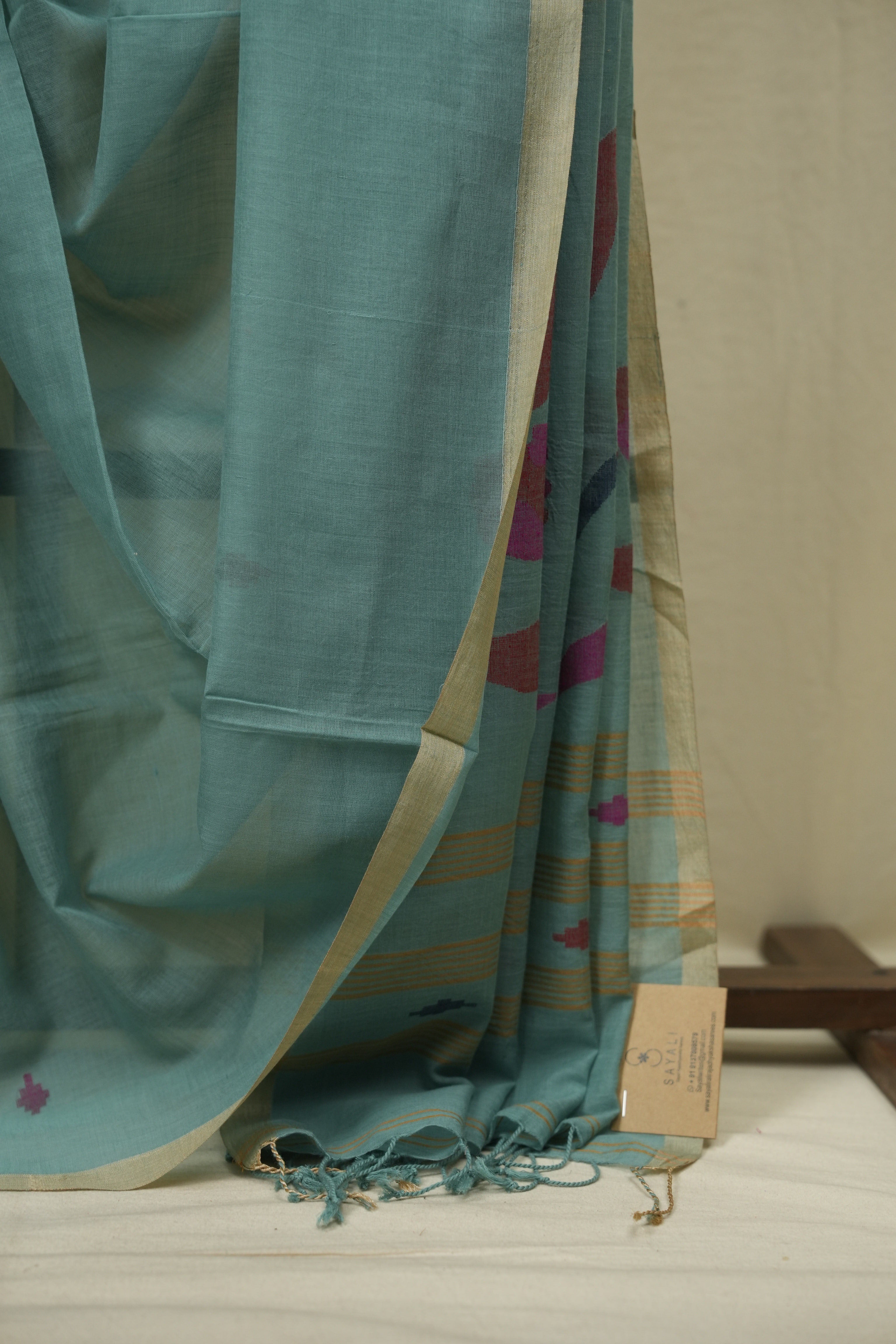 Teal Bengal Mul Cotton Saree - SRTBMCS085