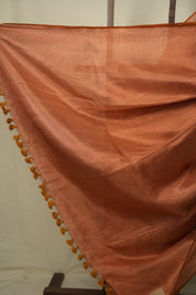 Peach Plain Tissue Linen Saree with Tassels - SRPPTLS306