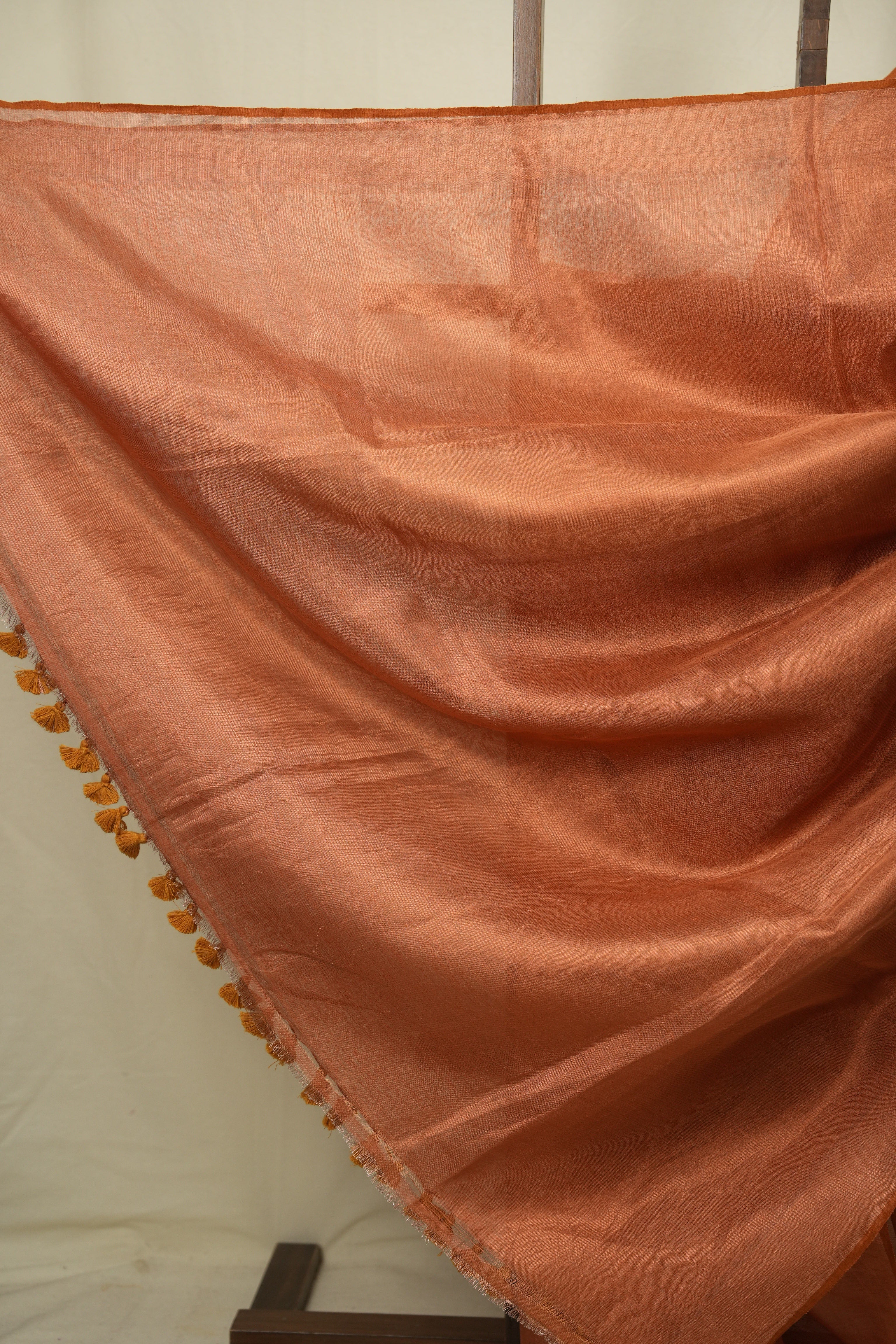 Peach Plain Tissue Linen Saree with Tassels - SRPPTLS306