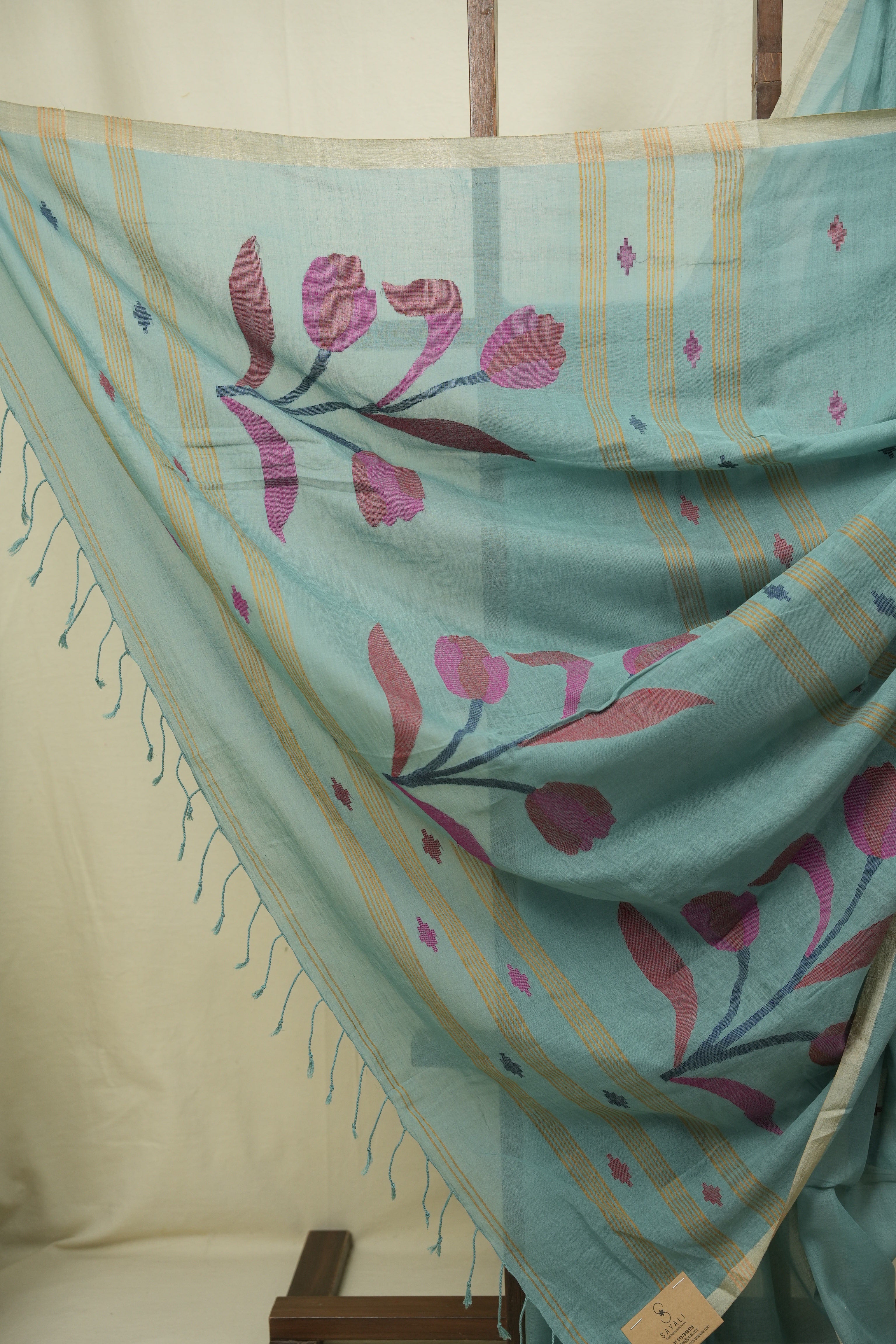 Teal Bengal Mul Cotton Saree - SRTBMCS085