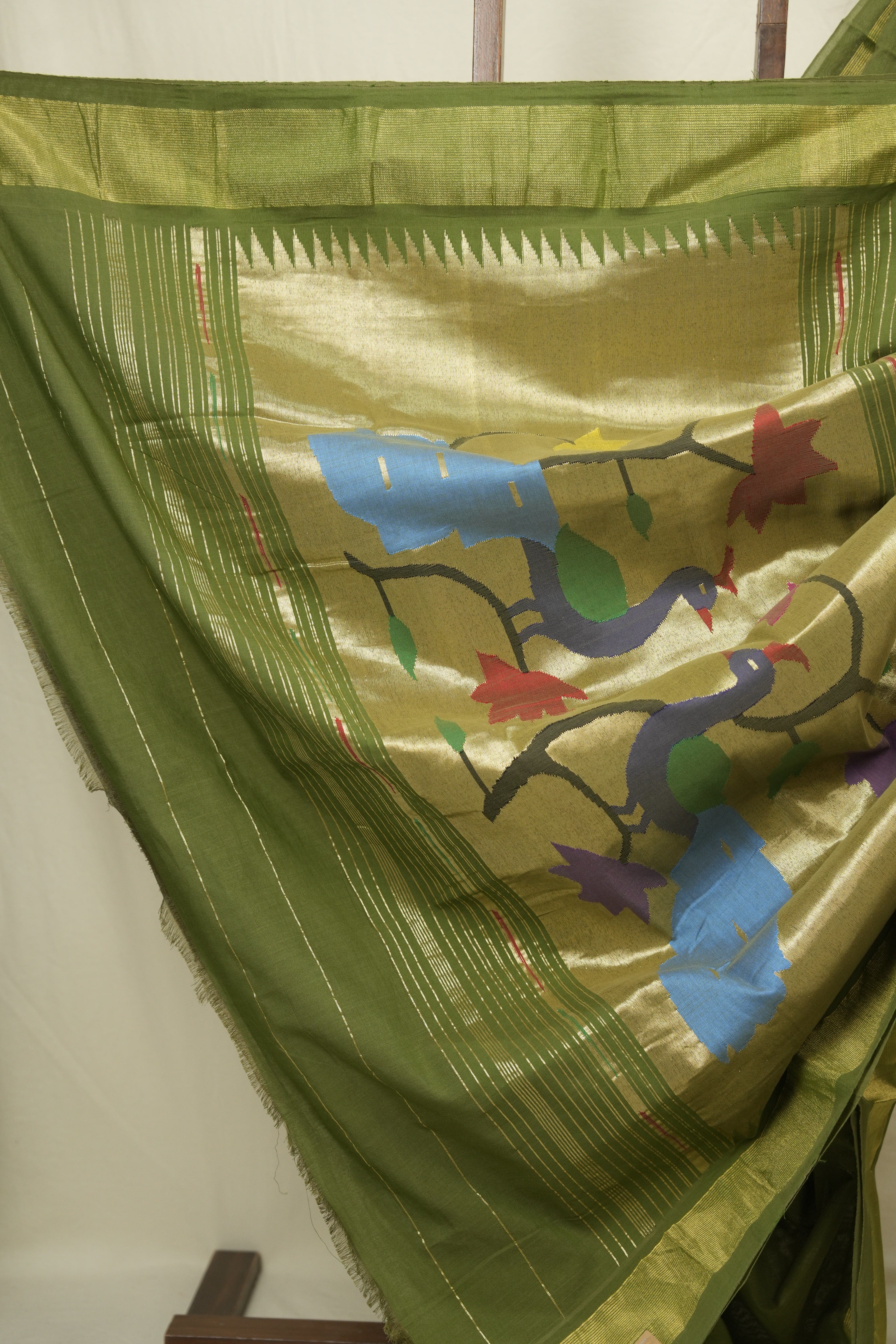 Mehendi Green Cotton Paithani Saree - SRMGCPS748