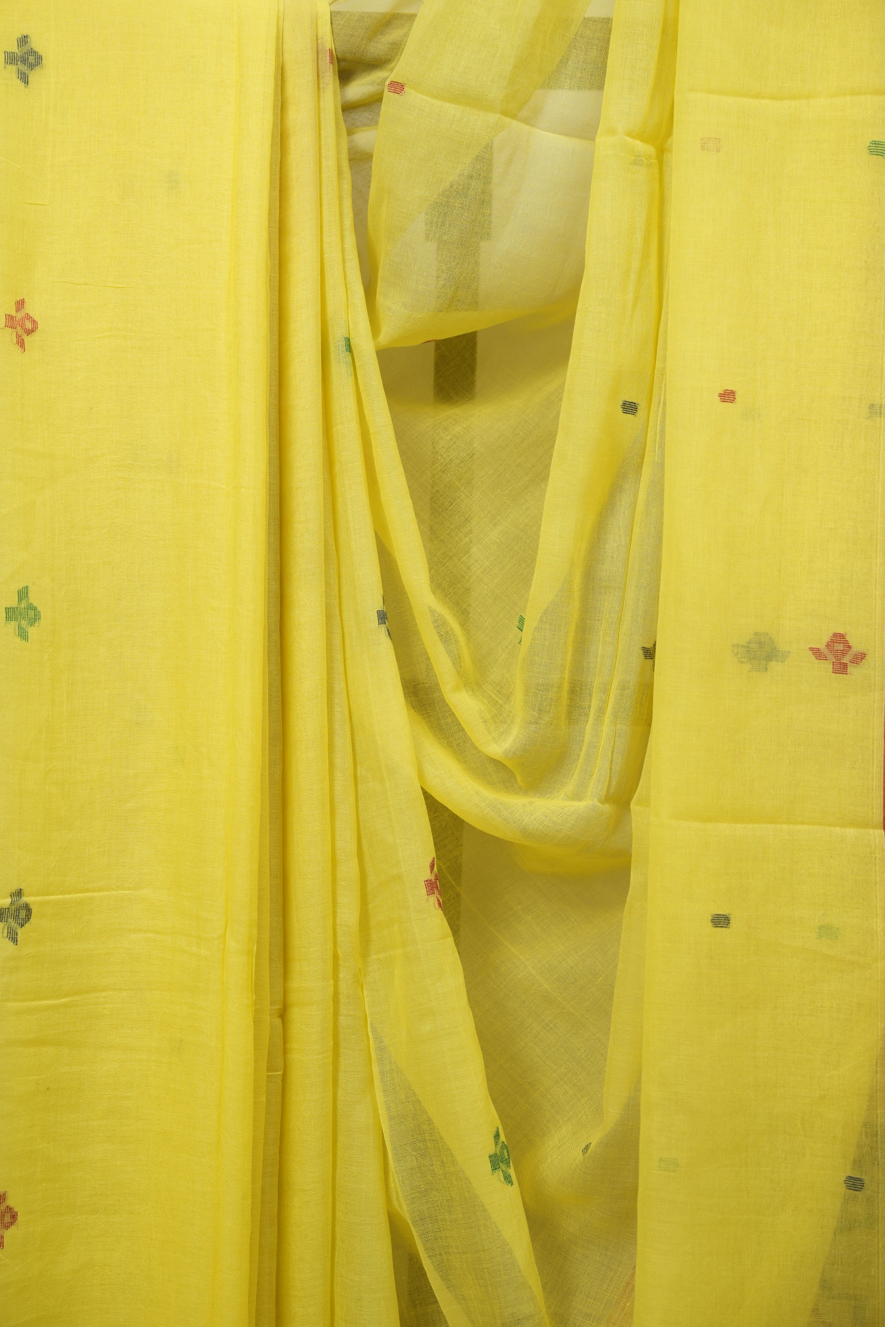 Lemon Yellow Bengal Mul Cotton Saree - SRLYBMCS073