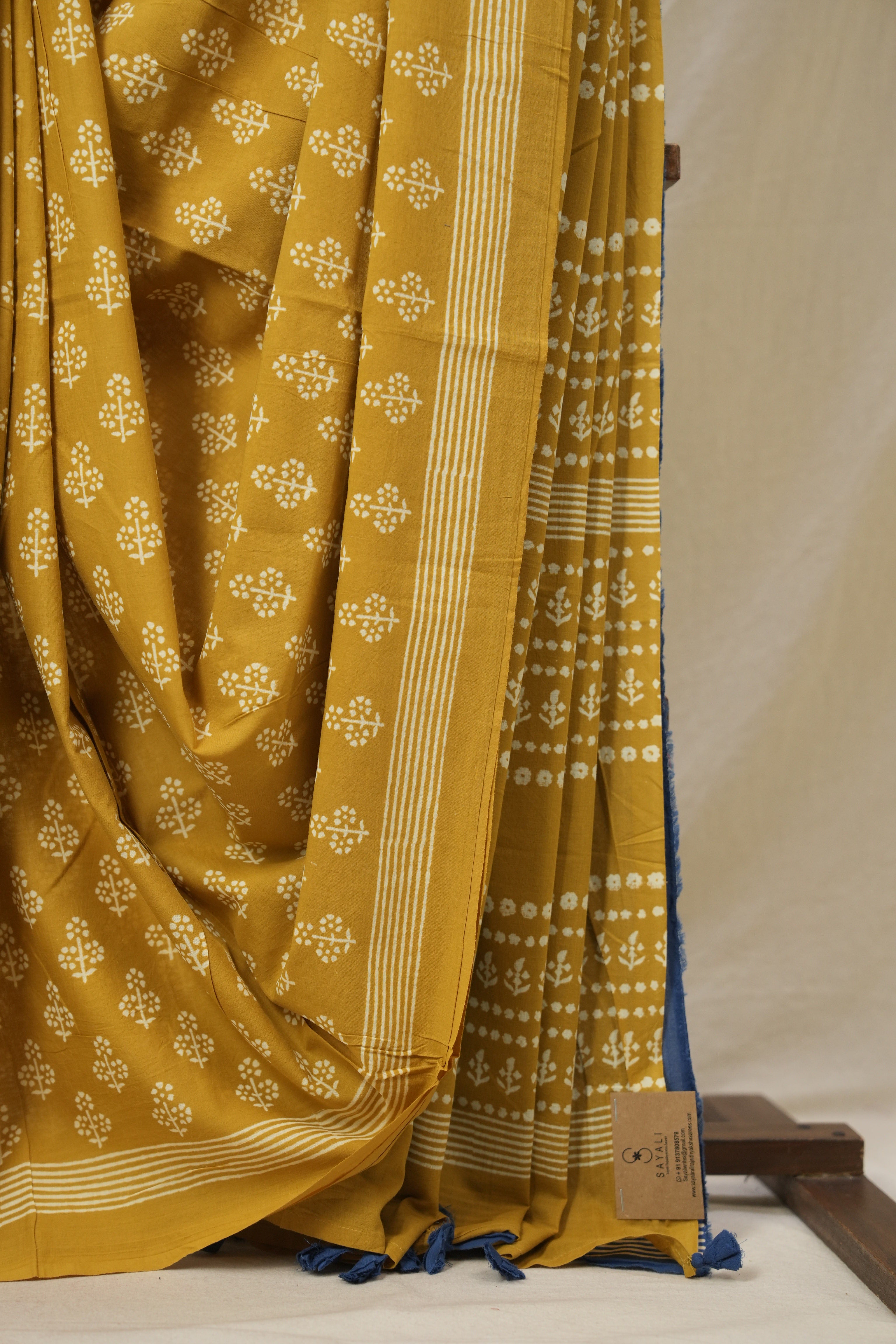 Mustard Yellow HBP Cotton Saree- SRMYCS3274