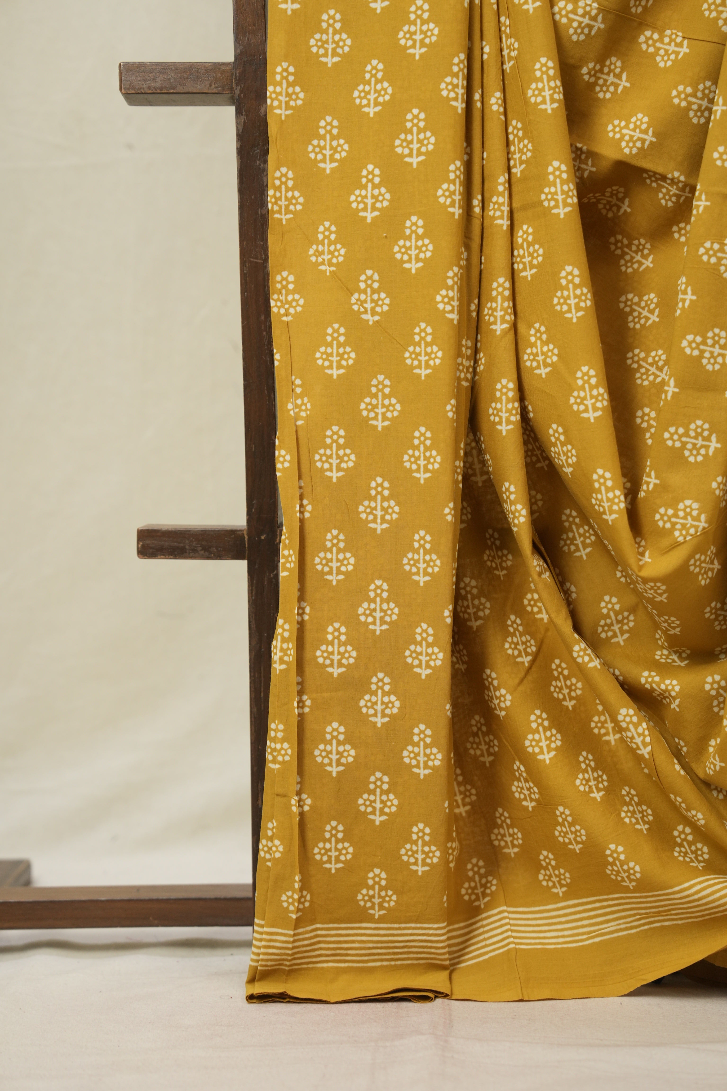 Mustard Yellow HBP Cotton Saree- SRMYCS3274