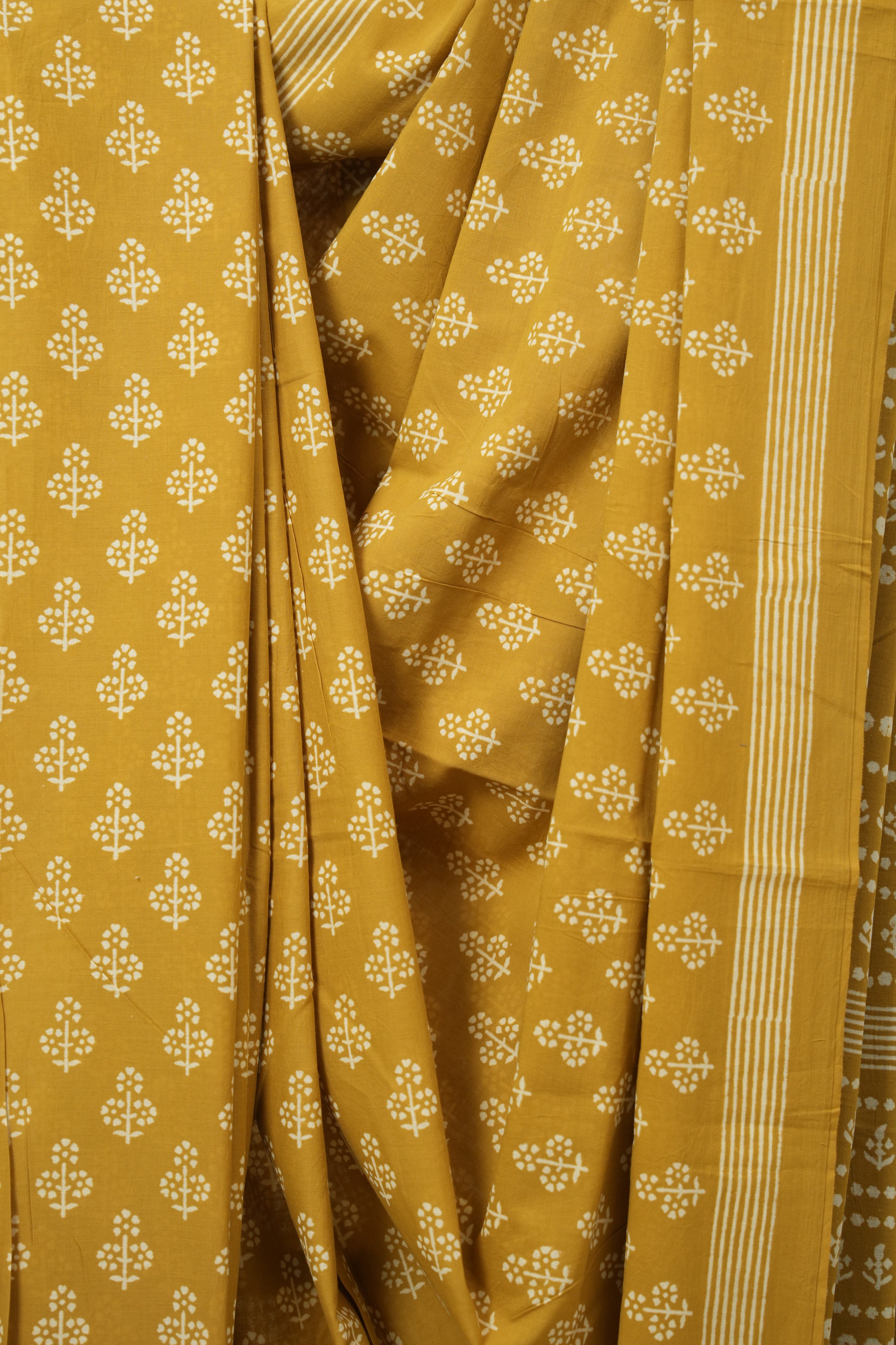 Mustard Yellow HBP Cotton Saree- SRMYCS3274