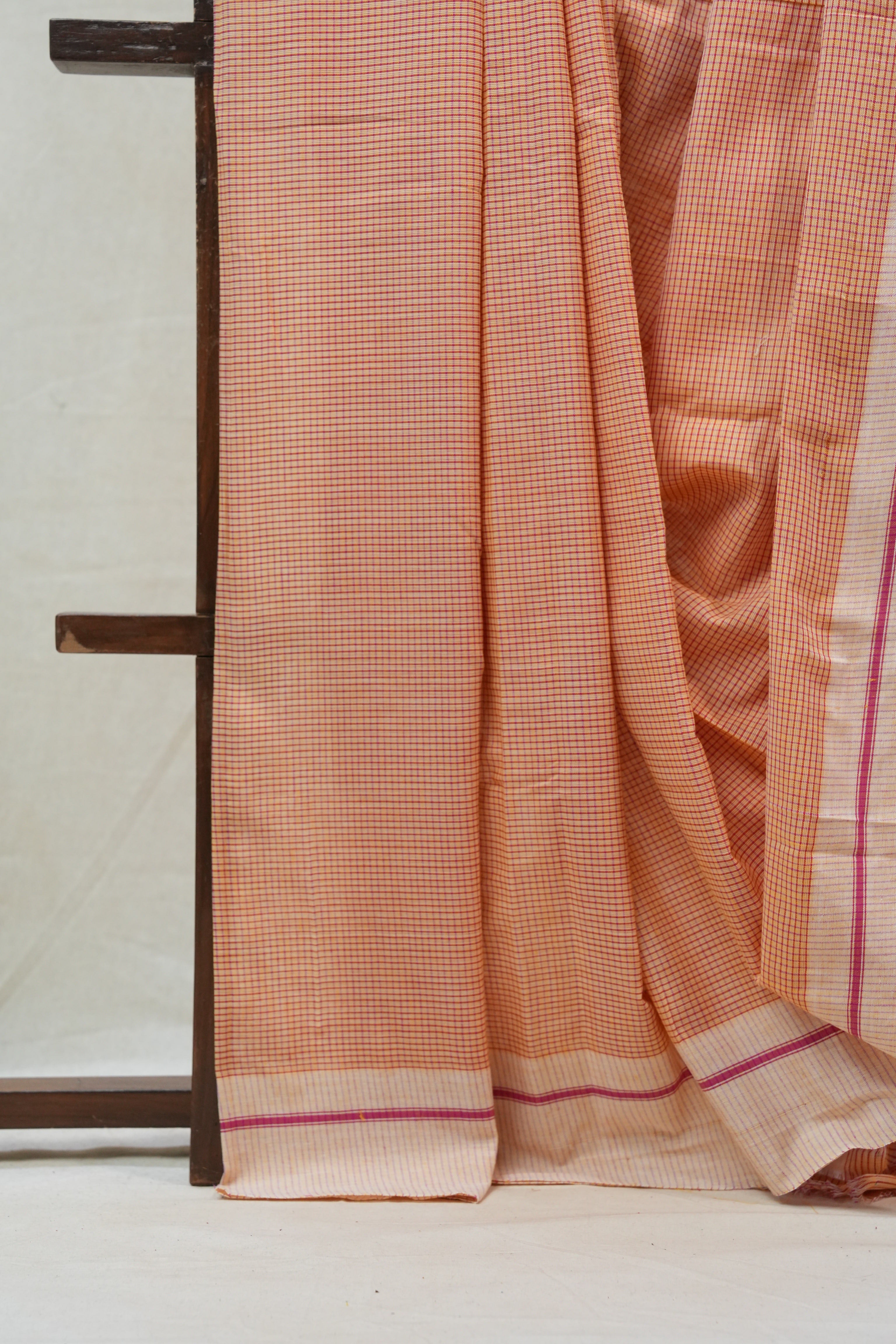 Orange Small Checks Cotton Patteda Anchu Saree - SROPAS217
