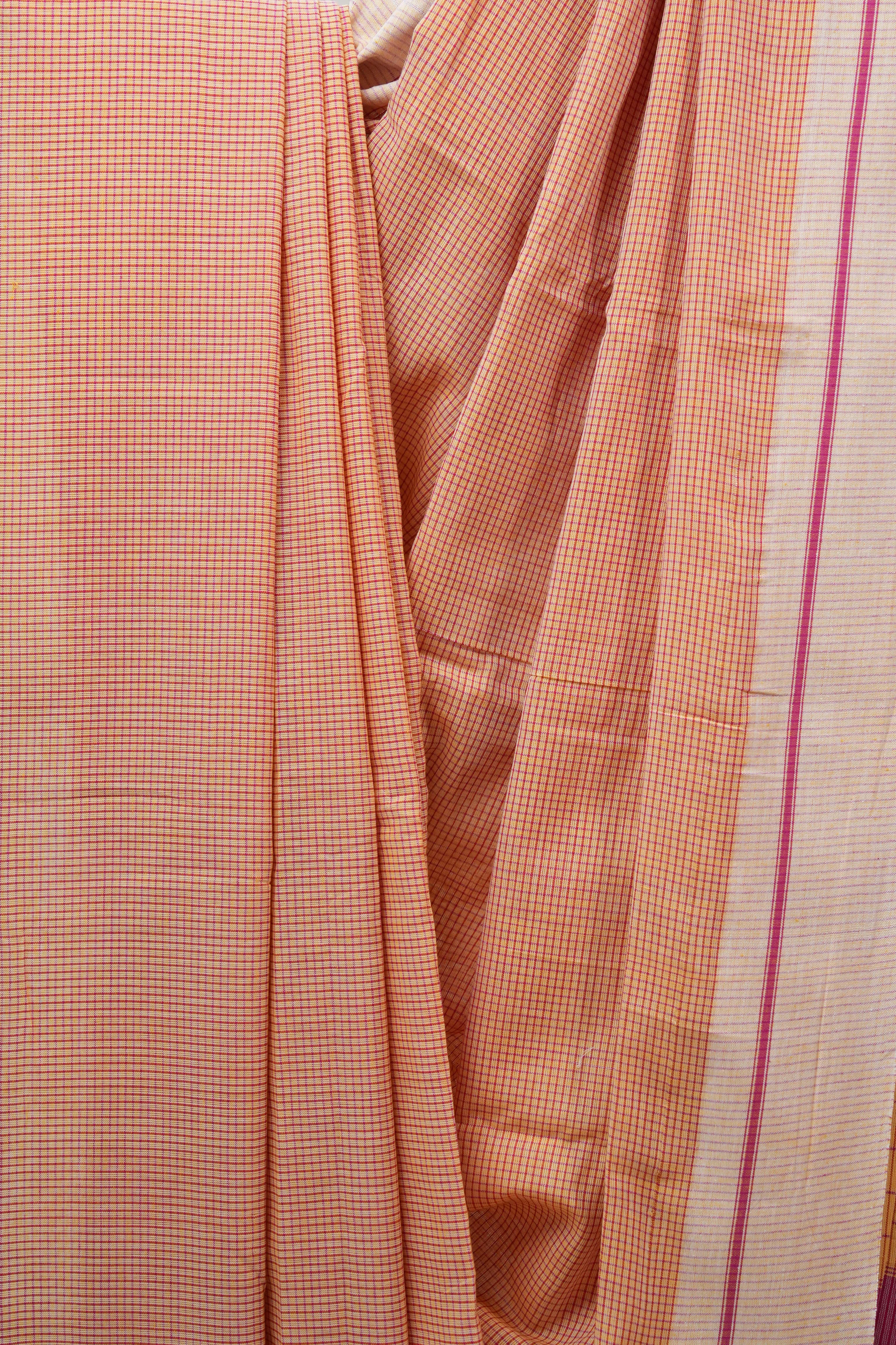 Orange Small Checks Cotton Patteda Anchu Saree - SROPAS217