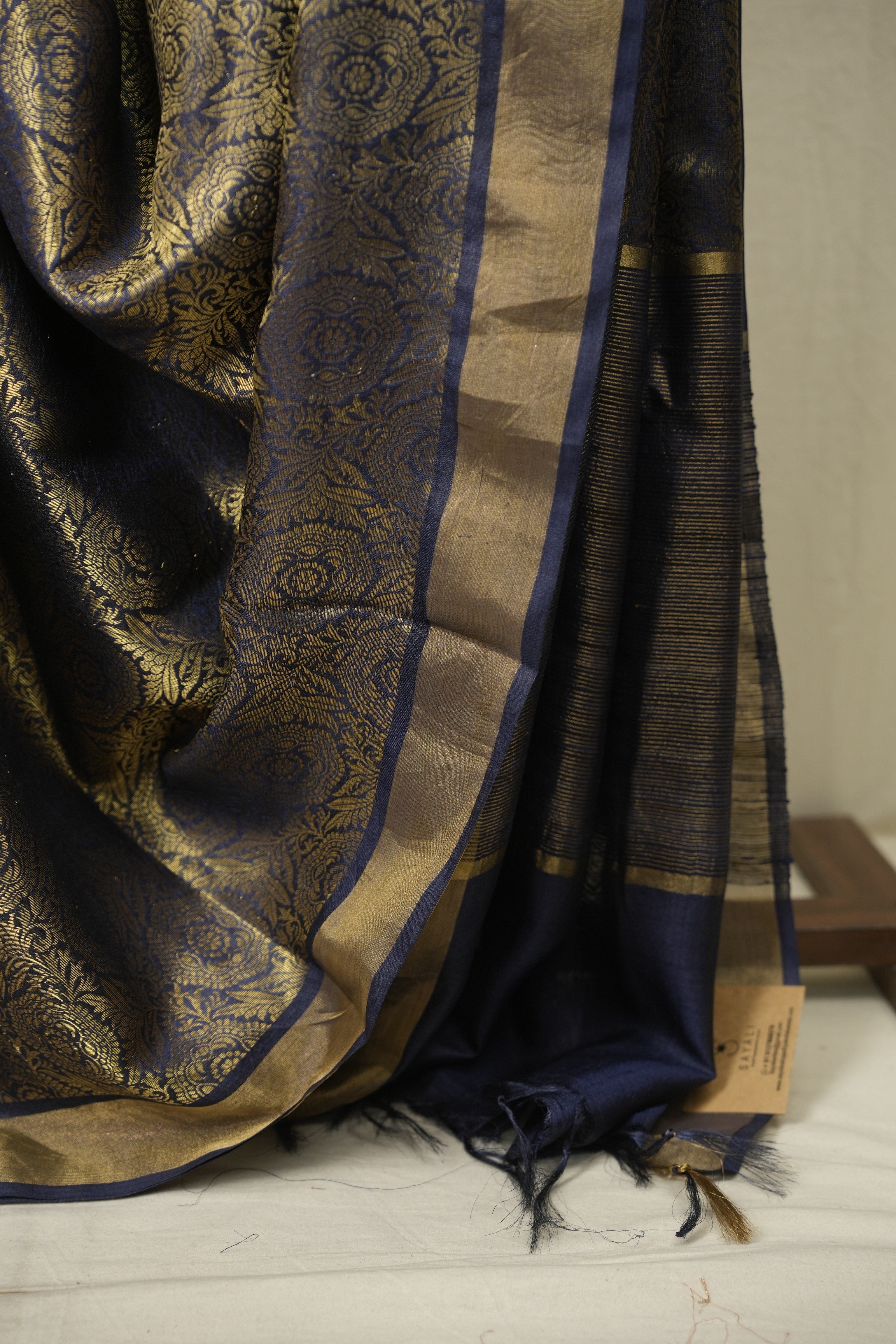 Navy Blue Tussar Silk Saree - SRNBTSS1955