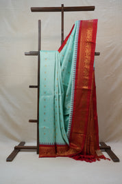 Aqua Blue Gadwal Silk Saree - SRABGSS436
