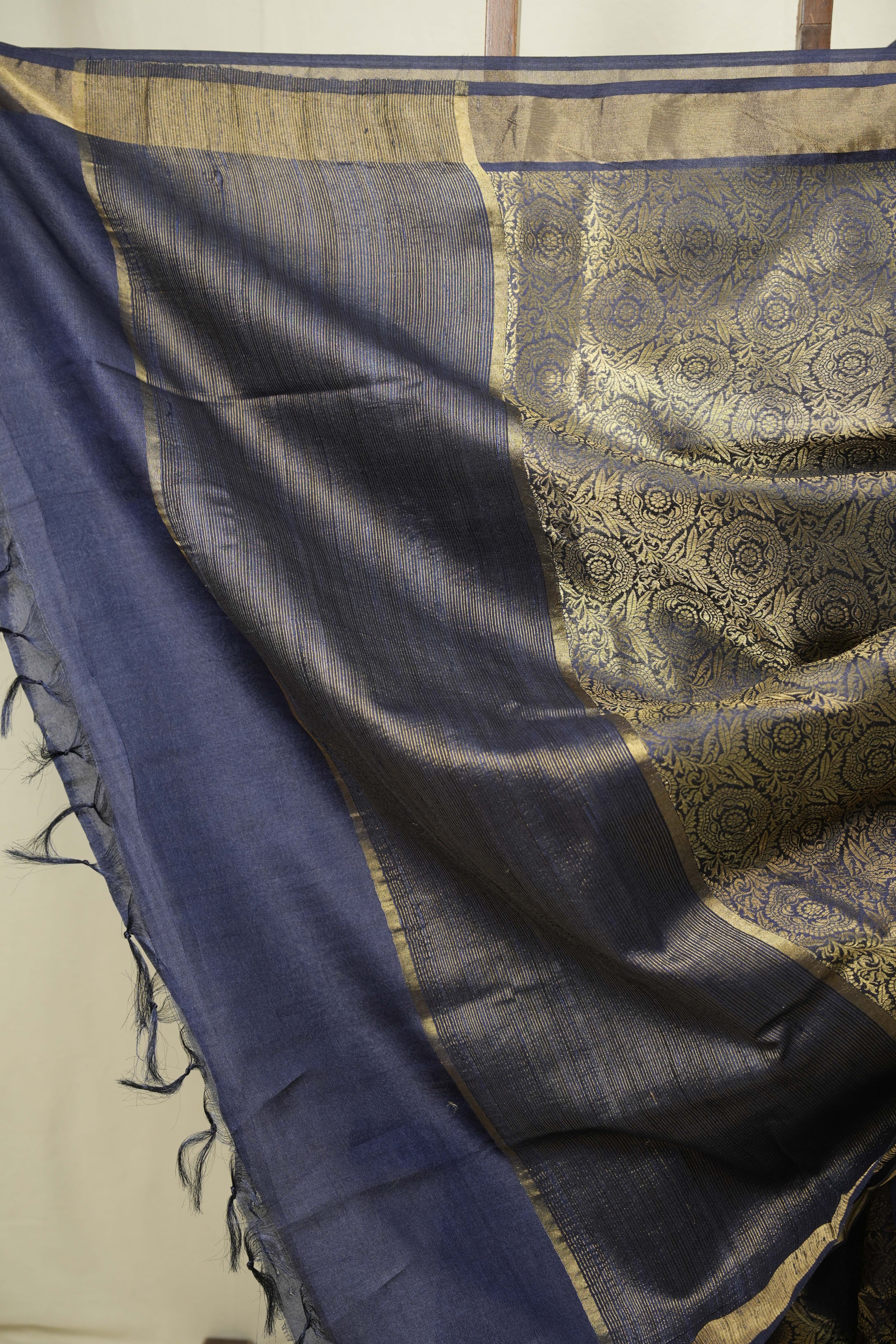Navy Blue Tussar Silk Saree - SRNBTSS1955