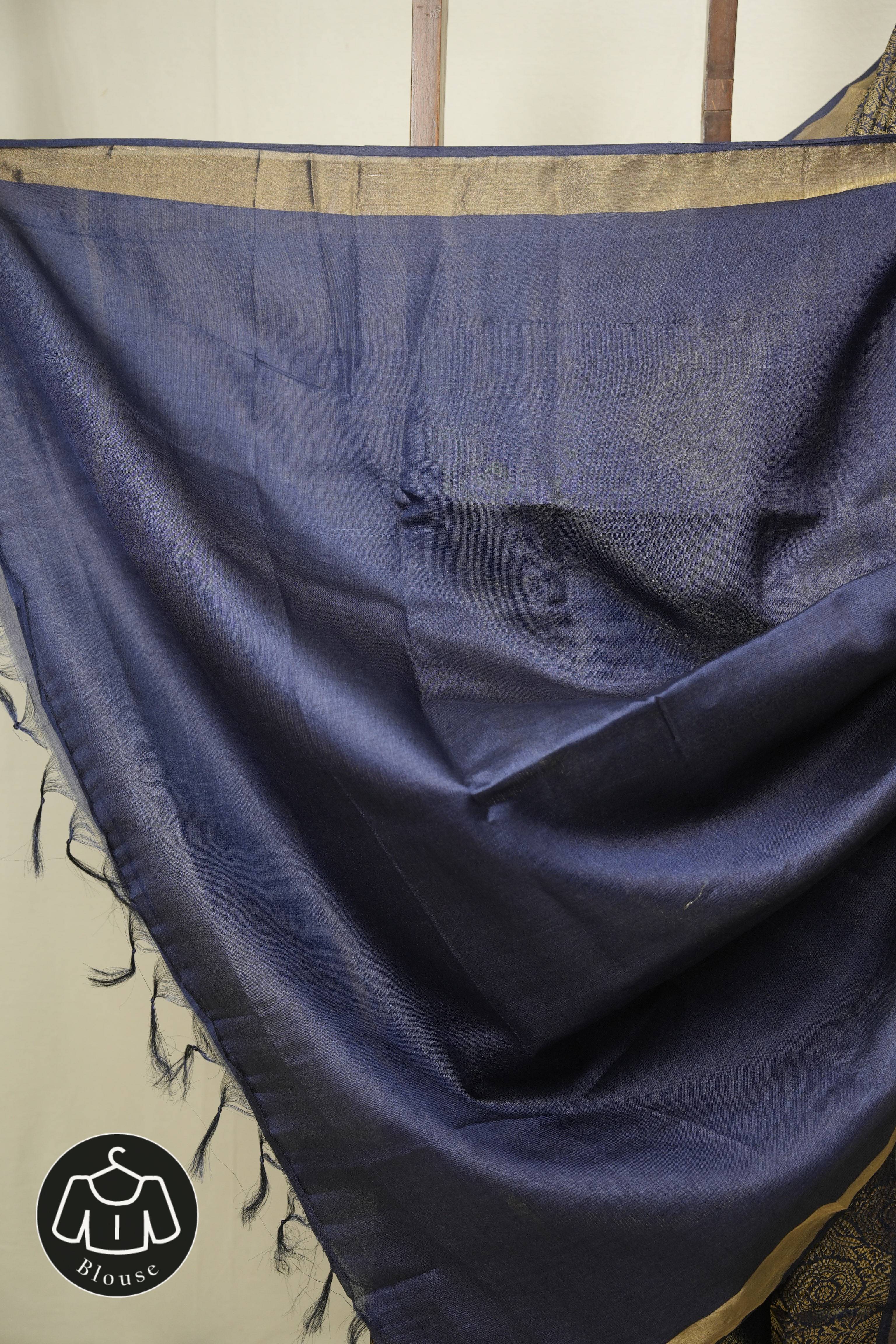 Navy Blue Tussar Silk Saree - SRNBTSS1955